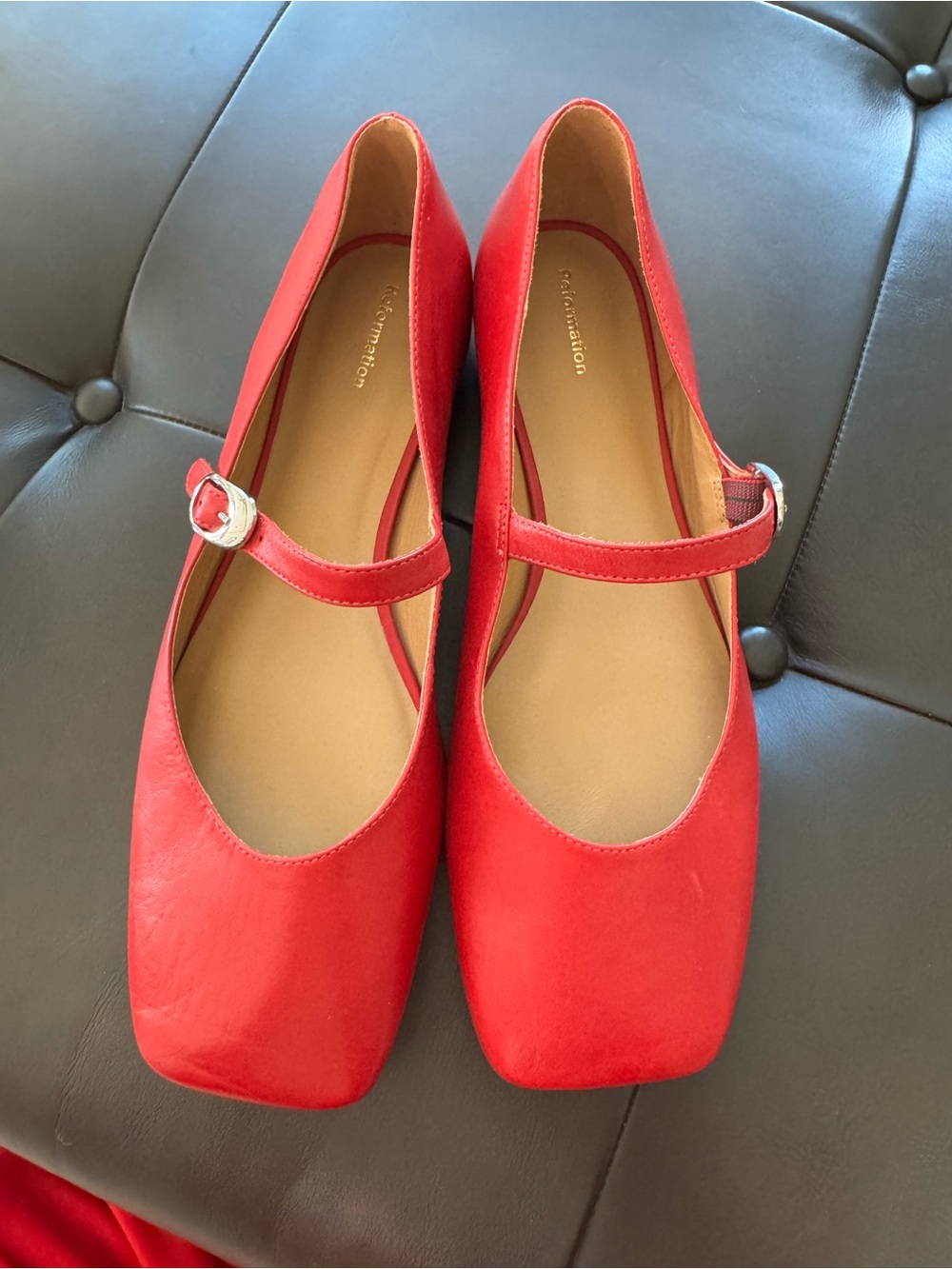 Reformation Red Mary Jane Flats with Buckle